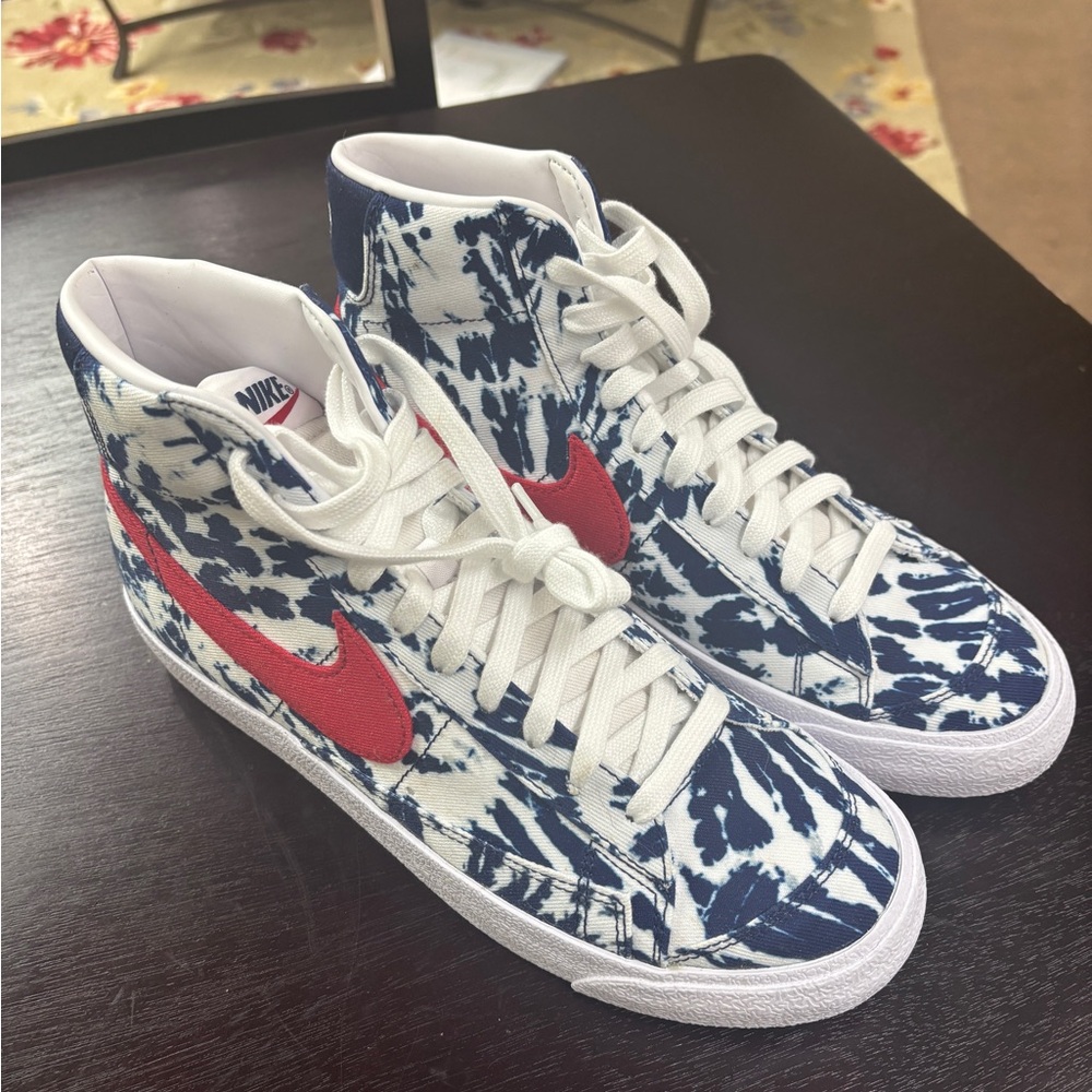 Nike High-Tops with Red Swoosh and Blue Tie-Dye